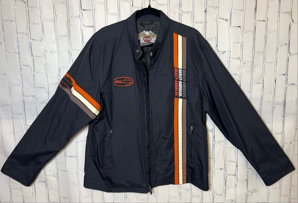 Harley-Davidson Men’s L Nylon Jacket Black Orange Racing Stripe 2006 97449-07VM